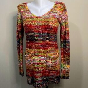 XXI‎ Women's Loose Knit Multicolored Long Sleeve Tunic Sweater Size Small
